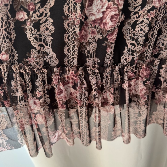 Maxi halter dress Small smocking pleats floral black&Pink-Japanese 0918 - Picture 6 of 13